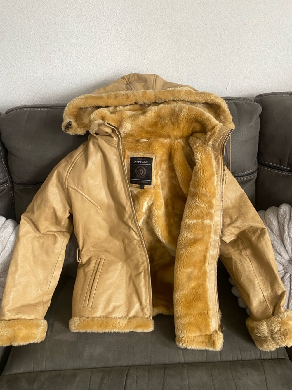 Women’s Faux Fur Trim Tan Leather Jacket